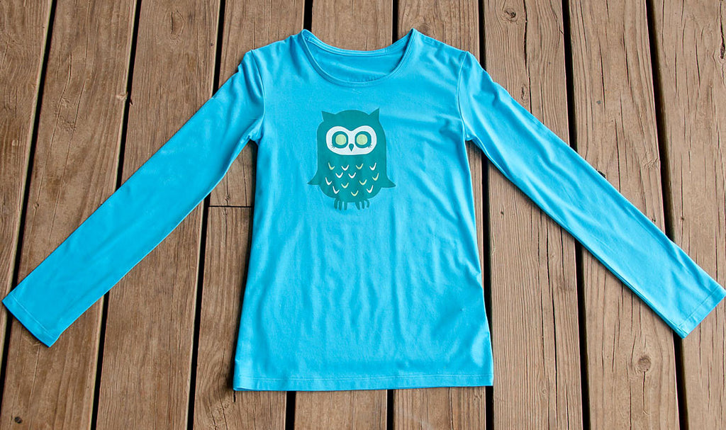 Girls Sun Protective Shirt-Owl Brilliant Blue Cerulean